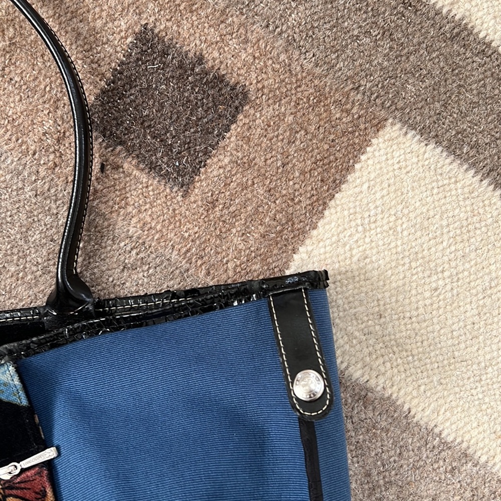 Longchamp Vintage Millefiori Velvet Blue Black Bag - Picture 9 of 10